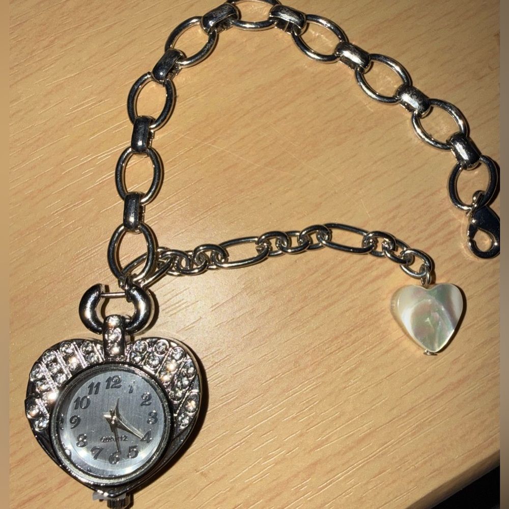 Silver Heart Charm Bracelet Watch